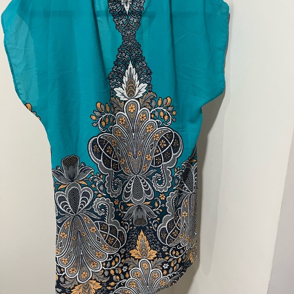 Teal and Gold Paisley Tunic Top - Picture 2 of 3